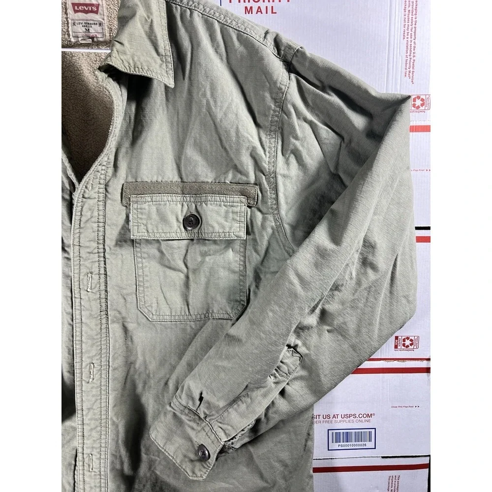 Vtg Levis Shirt Mens Med Sherpa Lined‎ Shacket Button Utility Outdoors Chore